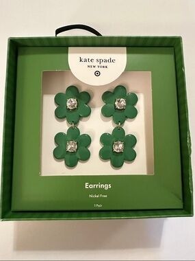 kate spade Green Floral Drop Earrings with Crystal Centers